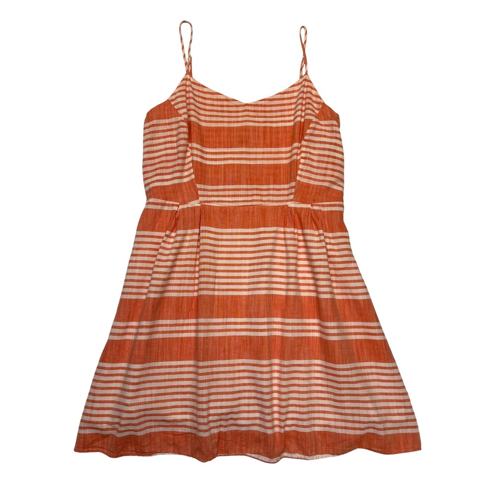 Old Navy Red Orange White Striped 100% Cotton Spaghetti Strap Sun Dress Size XL